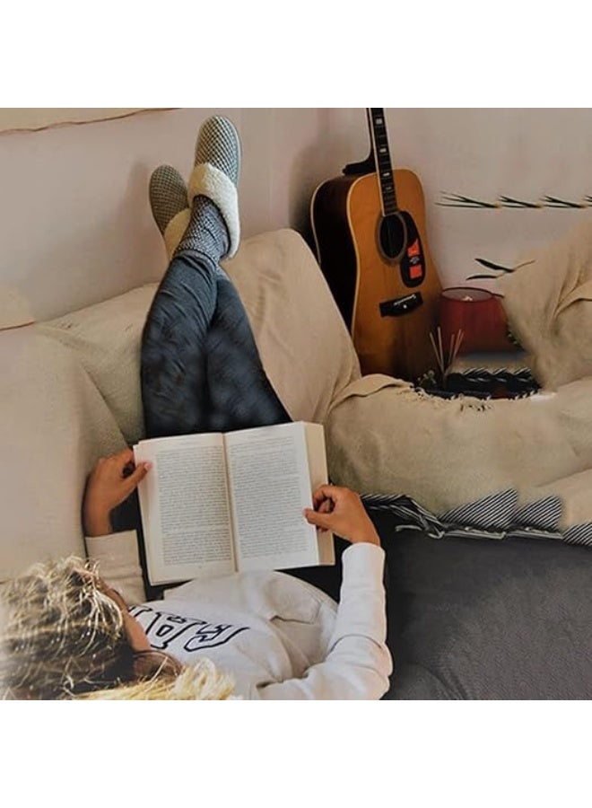 SYOSI Warm Knit Slippers for Women, Cozy House Slippers with Memory Foam, Indoor and Outdoor Non-slip Soles, Comfy Wool-Like Lined Chenille Slipper for Home, Bedroom, Lounge, Grey (40-41) - Image 2